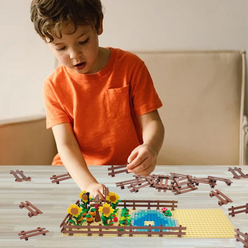 SPRITE WORLD 24pcs 1x8 Fences Building Block Toy Garden Farm Pieces Accessories Brown Fence Compatible with Major Brand - Image 2